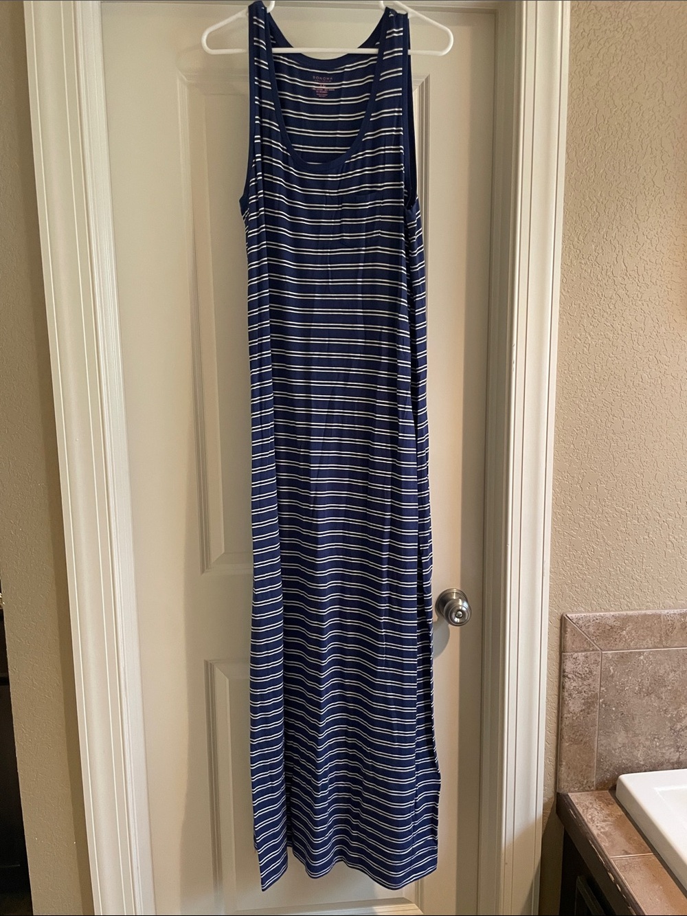 SONOMA Navy and White Striped Sleeveless Maxi Dress